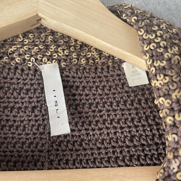 Chic iisli TIFFANY FULLER Matte Sequin COTTON KNIT Blazer Jacket BROWN Tan sz. 8 - Picture 4 of 11